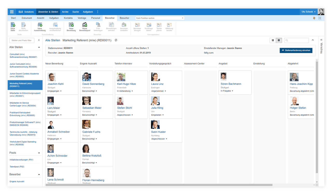 Screenshot ELO HR Recruiting digitales Bewerbermanagement