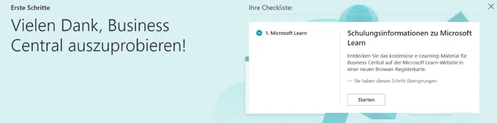 Geführte erste Schritte in Business Central auf der Microsoft Learn-Seite